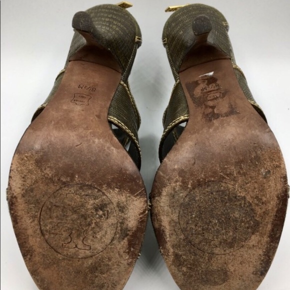 Tory Burch Olive Green Zip Heels Size 8.5M - Picture 6 of 7